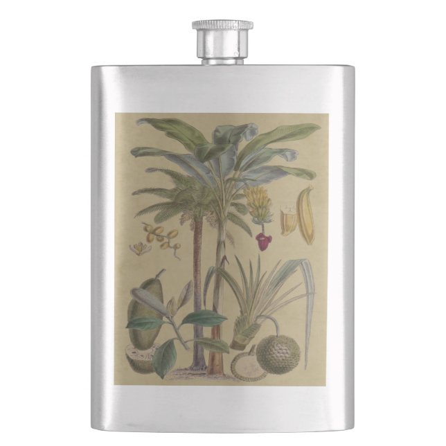 Palm Antique Tropical Frucht Botanische Kunst Flachmann (Vorderseite)