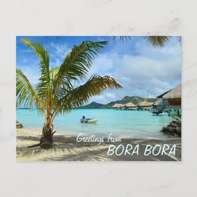 Palm-Baum und Überwasser-Resort Text Postkarte (Vorderseite)