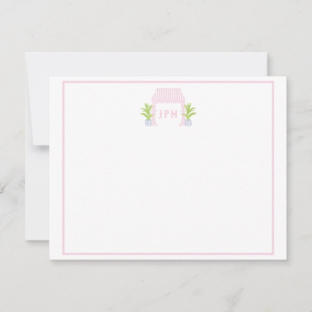 Palm Beach Cabana Monogram Flat Card Dankeskarte (Vorderseite)