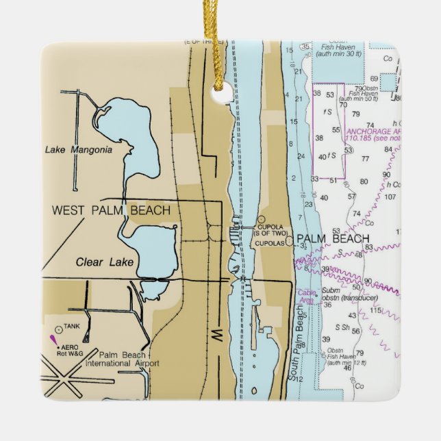 Palm Beach Florida Nautic Chart Keramikornament (Vorderseite)