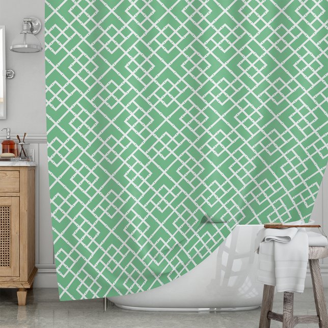 Palm Beach Green Geometric Bamboo Lattice Pattern Duschvorhang (Von Creator hochgeladen)