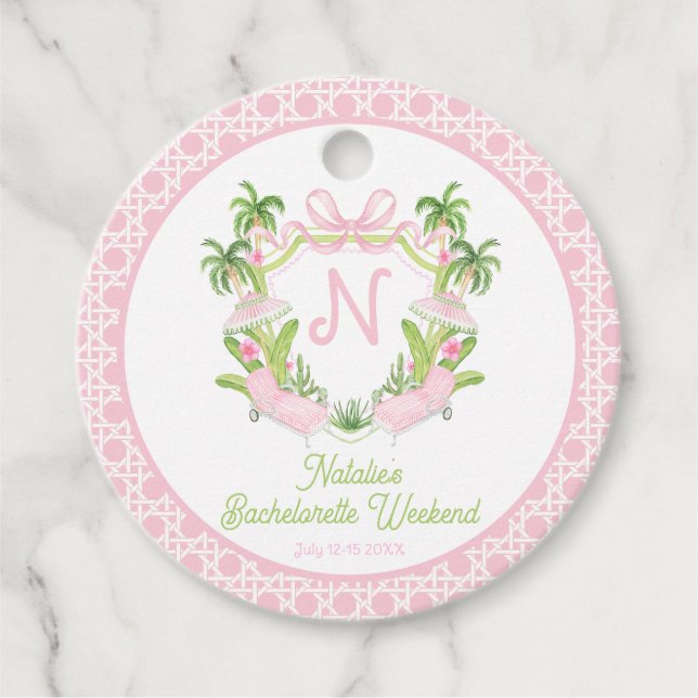 Palm Beach Monogram Wappen Bachelorette Wochenende Geschenkanhänger (Vorderseite)