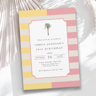Palm Beach Pastel Stripe Tropical 30th Birthday Einladung