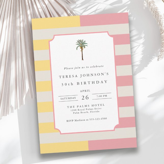 Palm Beach Pastel Stripe Tropical 30th Birthday Einladung (Available in both printed and instant download digital formats.)