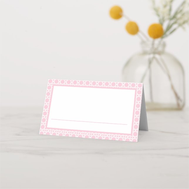 Palm Beach Pink and White Rattan Platzkarte (Vorderseite)