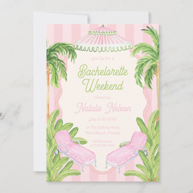 Palm Beach Pool Loungers Bachelorette Weekend Einladung (Vorderseite)