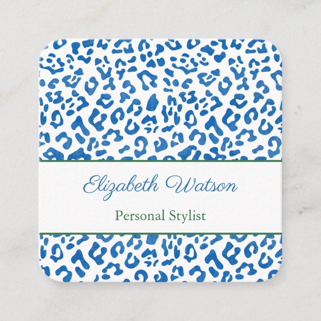 Palm Beach Preppy Blue Green Animal Print Stylist Quadratische Visitenkarte (Vorderseite)