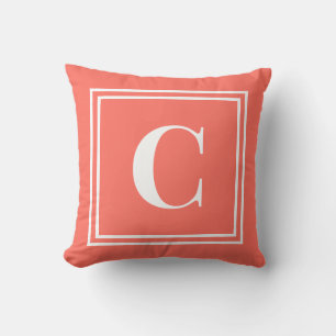 Palm Beach Preppy Korallen-Monogramm-Wurfkissen Kissen