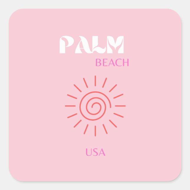 Palm Beach, Preppy, Preppy Room, rosa Quadratischer Aufkleber (Vorderseite)