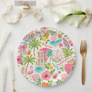 Palm Beach Preppy Rosa Grün Tropisch Pappteller