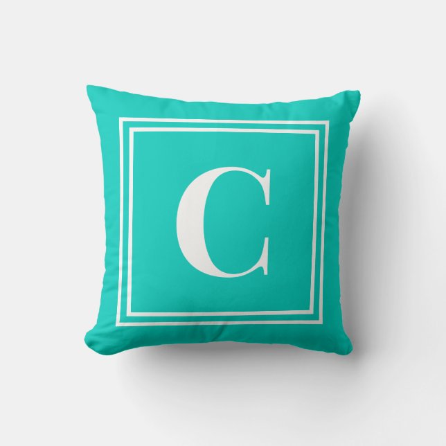 Palm Beach Preppy Turquoise Monogram Throw Pillow Kissen (Vorderseite)