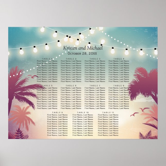 Palm Beach String Lights Hochzeitsskizze Poster (Vorne)
