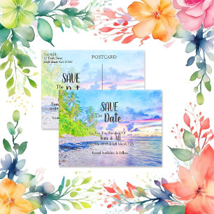 Palm Beach Sunset Wasserfarbe Save the Date Ankündigungspostkarte