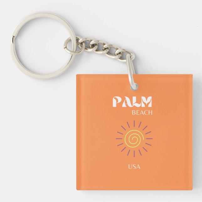 Palm Beach, Travel Art, Preppy, Orange Schlüsselanhänger (Vorderseite)