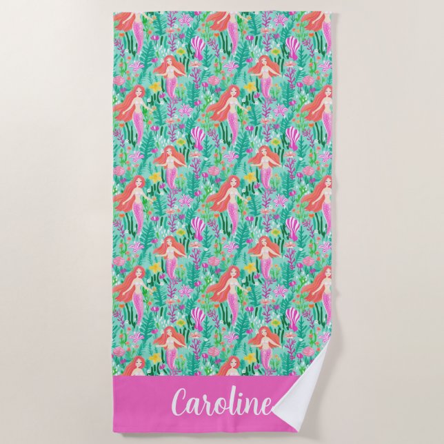 Palm Beach Tropical Island Mermaids Strandtuch (Vorderseite)