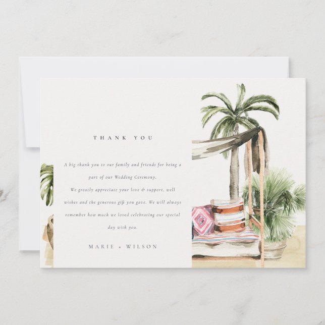 Palm Beach Tropical Palm Beach Cabana Wedding Dankeskarte (Vorderseite)
