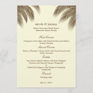 Palm Beach Wedding Menu Card - Brown Menükarte
