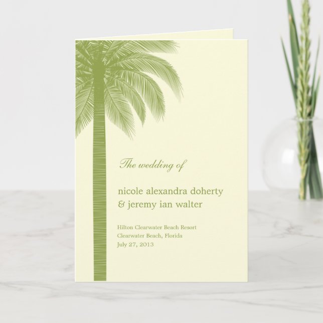 Palm Beach Wedding Program Card - Green Programm (Vorderseite)