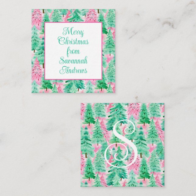 Palm Beach Weihnachten Rosa & Grüne Bäume Umschlie Mitteilungskarte (Vorne/Hinten)
