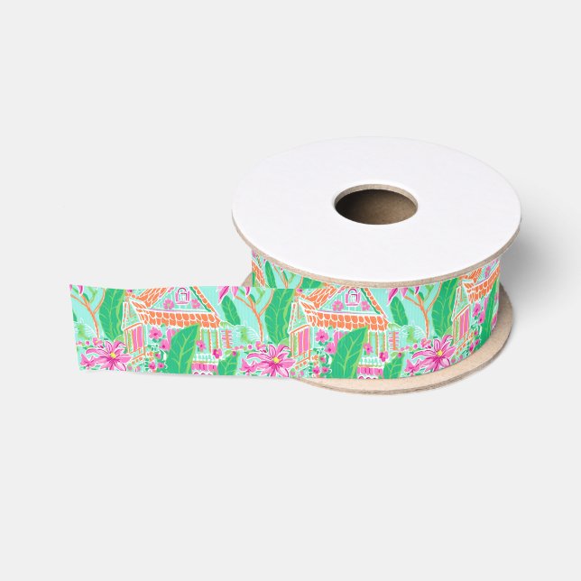Palm Beach Weihnachten Wasserfarbe Pink Lebkuchen Ripsband (Spule)