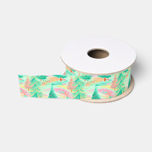 Palm Beach Weihnachten Wasserfarbe Rosa & Grüne Bä Ripsband