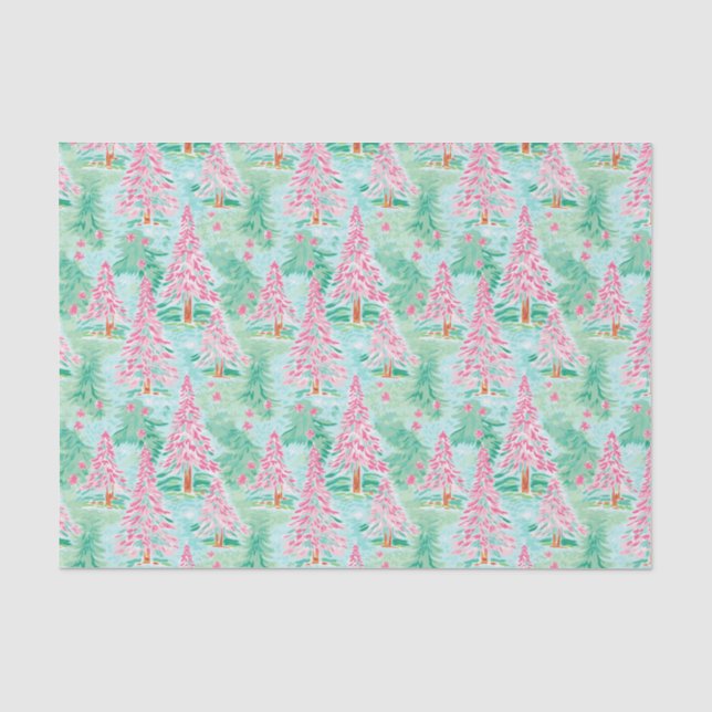 Palm Beach Weihnachten Wasserfarbe Rosa & Grüne Bä Seidenpapier (Vorderseite)