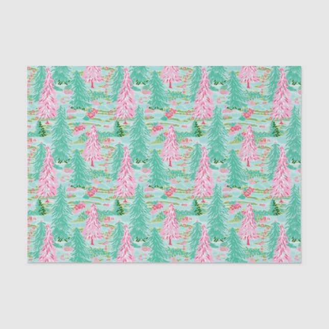 Palm Beach Weihnachten Wasserfarbe Rosa & Grüne Bä Seidenpapier (Vorderseite)