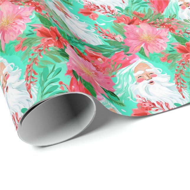 Palm Beach Weihnachten Wasserfarbe Tropischer Sant Geschenkpapier (Rolleneckpunkt)