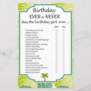 Palm Birthday jemals oder nie Spiel