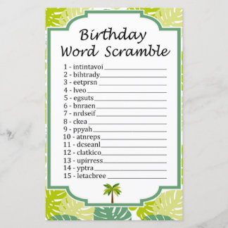 Palm Birthday Word Scramble Game