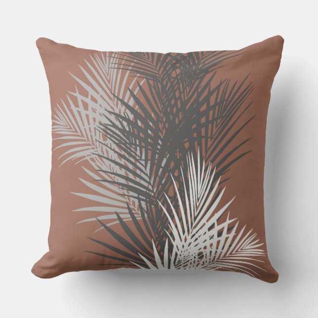 Palm-Blätter, abstrakt, modernes Design, Terrakott Kissen (Vorderseite)