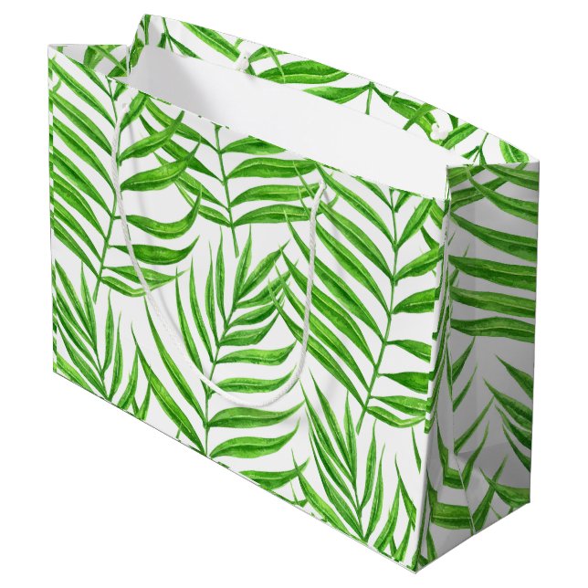 Palm Blätter Aquarell Große Geschenktüte (Rückseite Schrägansicht)