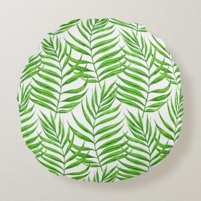 Palm Blätter Aquarell Rundes Kissen (Vorderseite)