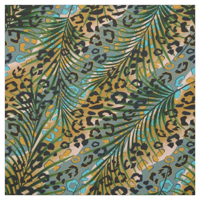 Palm Blätter auf Leopardenhintergrund Stoff (Muster)