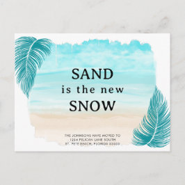 Palm Blätter Beach Sand ist der neue Schneeweg Ankündigungspostkarte