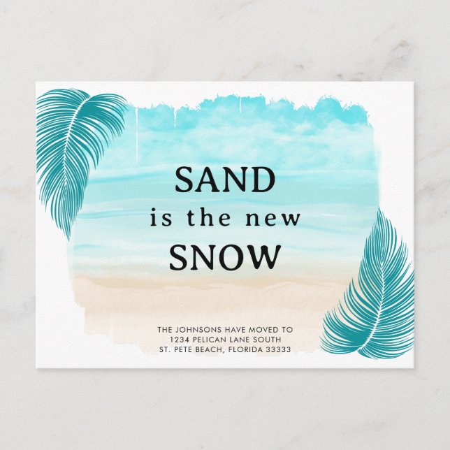Palm Blätter Beach Sand ist der neue Schneeweg Ankündigungspostkarte (Vorderseite)