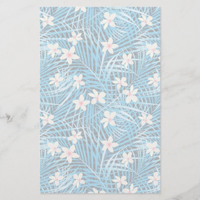 Palm Blätter Blaues Muster Briefpapier (Vorderseite)
