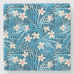 Palm Blätter Blaues Muster Steinuntersetzer