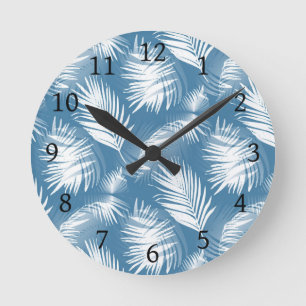 Palm Blätter Blue White Design 272 Runde Wanduhr