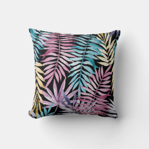 Palm-Blätter: dunkles Aquarellmuster Kissen