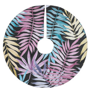 Palm-Blätter: dunkles Aquarellmuster Polyester Weihnachtsbaumdecke