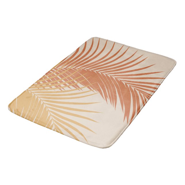 Palm-Blätter Gelbe Orangen-Streifen #1 #tropical # Badematte (Schrägansicht)