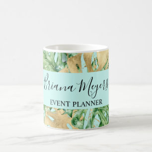 Palm Blätter Gold Aquamarin Tropical Kaffeetasse