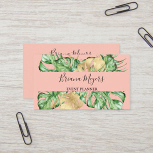 Palm Blätter Gold Tropic Peach Visitenkarte