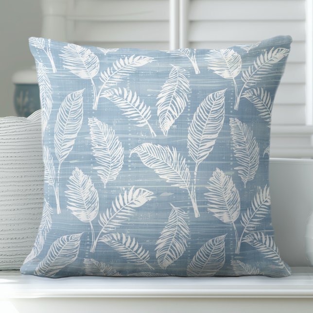 Palm Blätter Hellblau und Weiß Kissen Kissen (Von Creator hochgeladen)