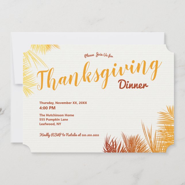 Palm Blätter HerbstfarbenErntedankfest Abendessen Einladung (Vorderseite)