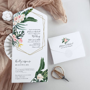 Palm Blätter Hibisken Tropical Geometric Wedding All In One Einladung