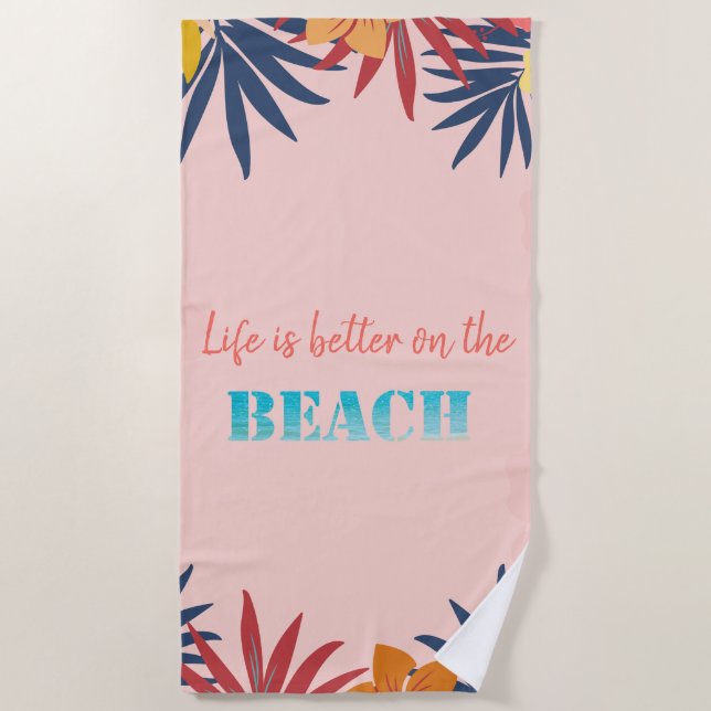 Palm Blätter Hibiskus Strandtuch (Vorderseite)