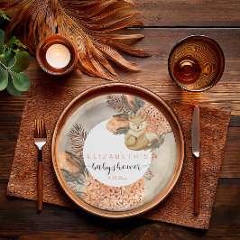 Palm Blätter Hydrangea Blooms Fox Girl Baby Dusche Pappteller