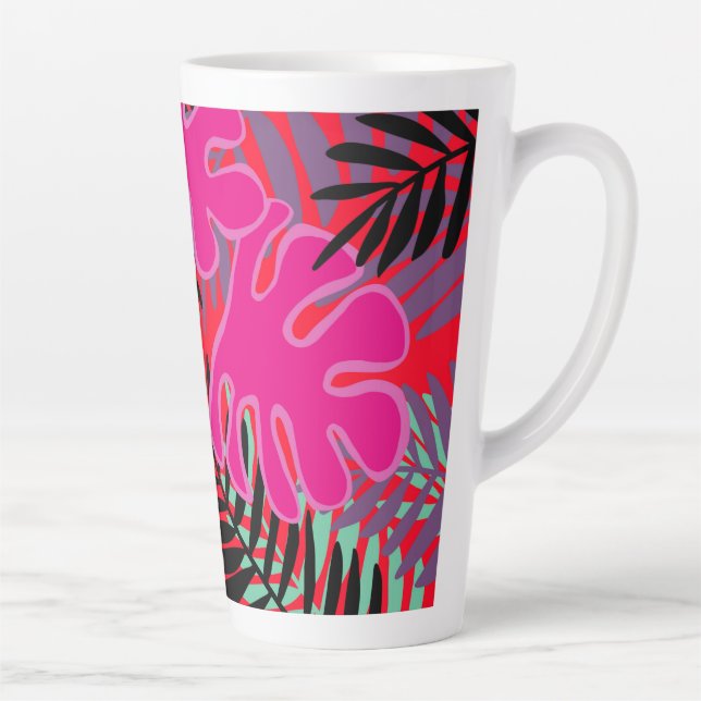 Palm Blätter in rosa Schwarz und Rot Latte Tasse (Rechts)